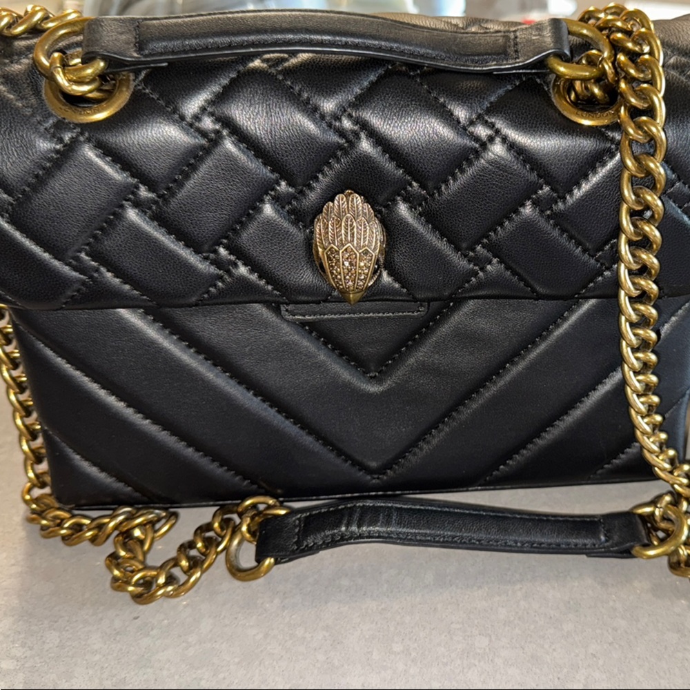 Kurt Geiger Black and Gold Quilted Crossbody Bag